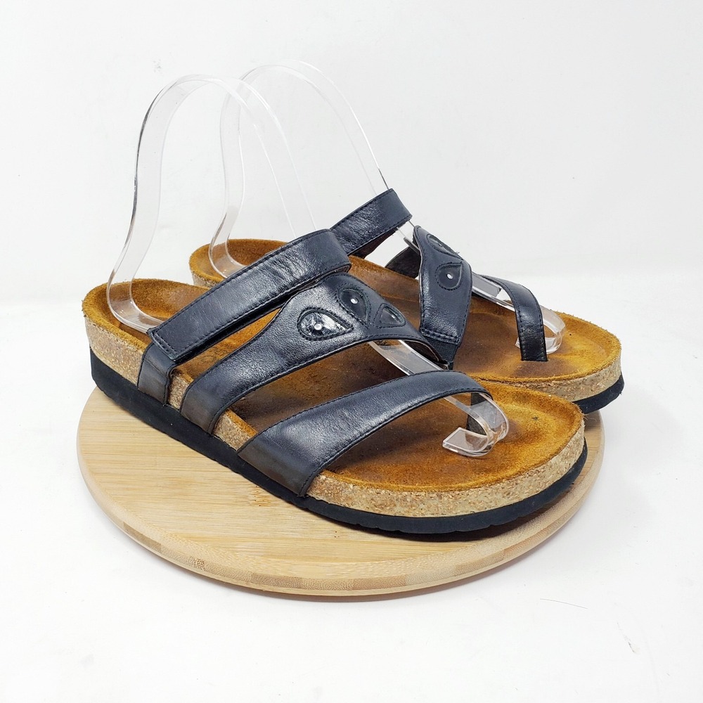 Naot Sandals Womens 38 Atlanta Black Toe Loop 3 Strap‎ Slide Slip On Shoes